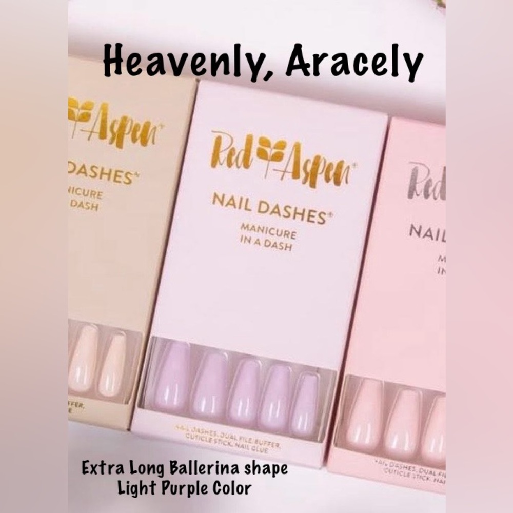Red Aspen Nail Dashes, Heavenly Aracely Extra Long Ballerina Shape, lilac NIB